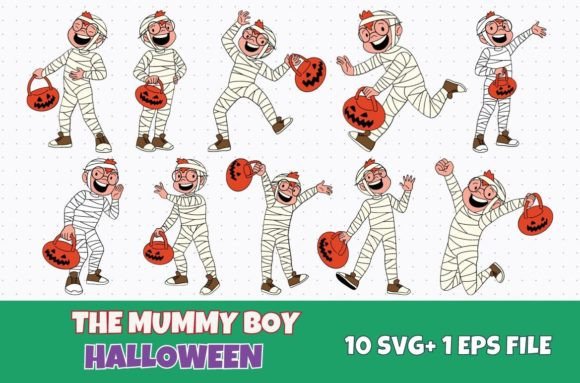 Download 10 Mummy Kid Halloween Character Vector - Halloween character Collection