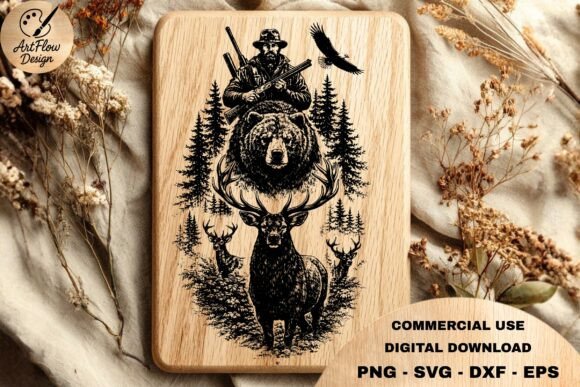 Download Hunter Wildlife Engraving SVG - Premium Bundle